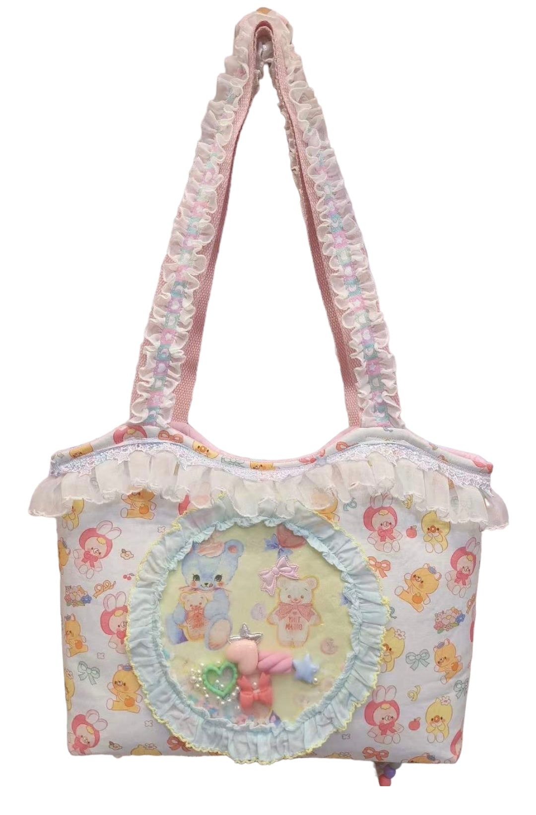 Love kawaii bear center print tote handmade bag