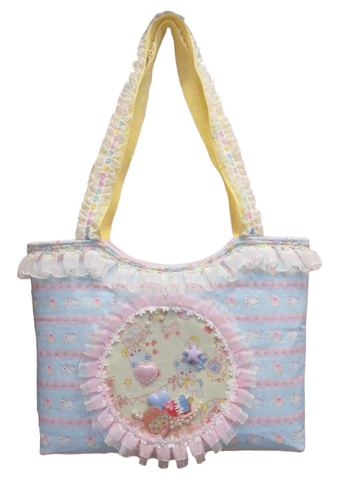 Love kawaii center bear print tote handmade bag